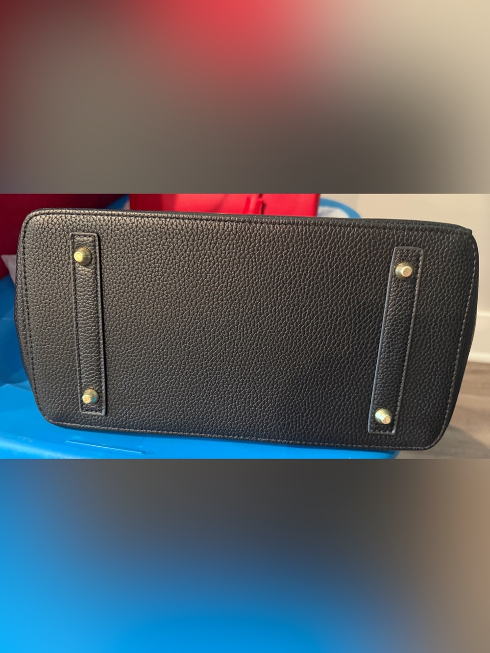 Classic Black Leather Top-Handle Satchel with Gold Hardware - Picture 9 of 9